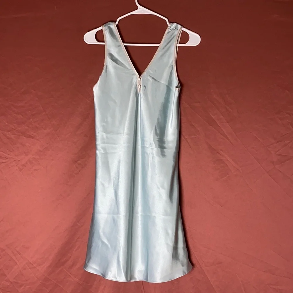 SOLD VINTAGE BLUE SATIN SLIP DRESS